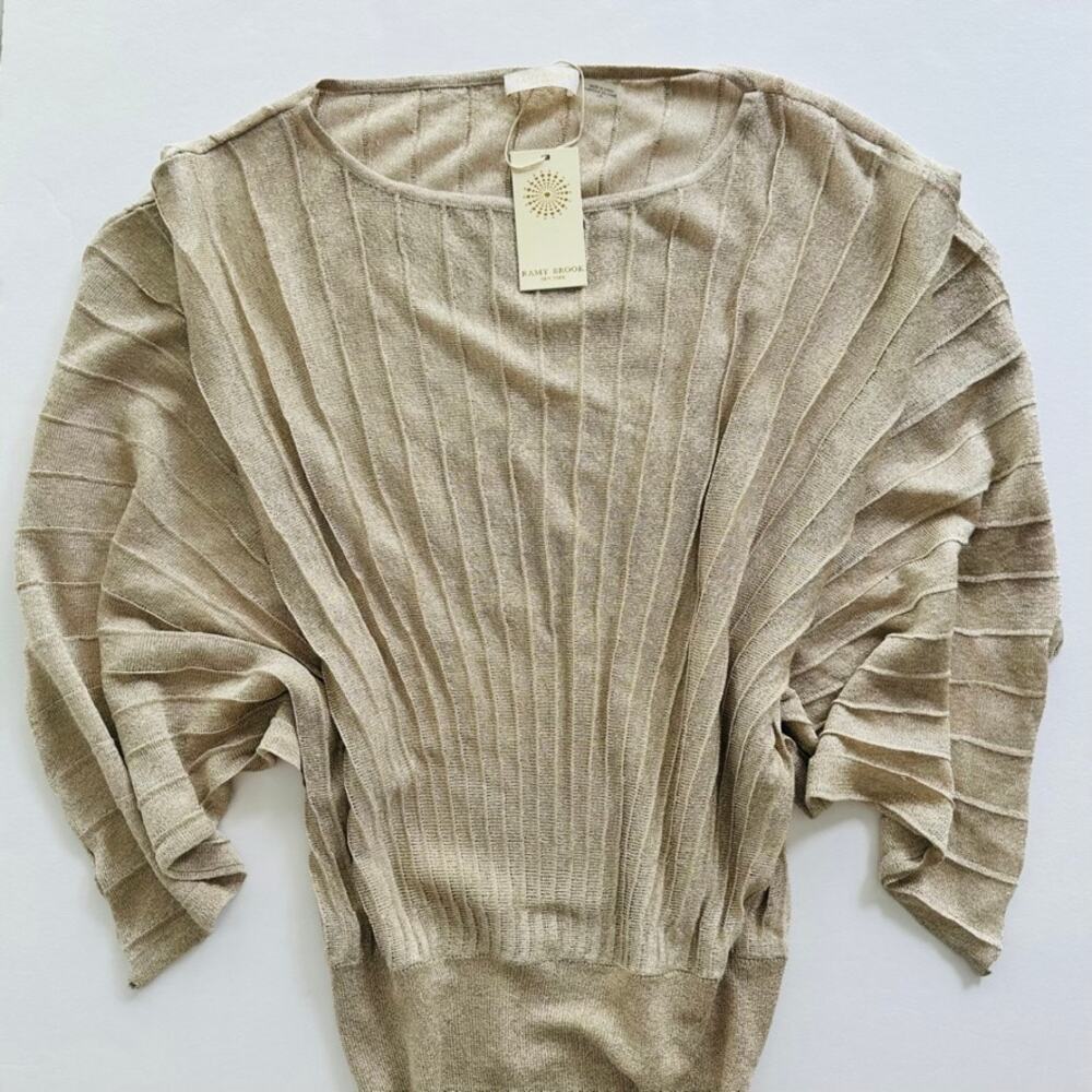 Ramy Brook Gold Batwing Blouse NEW Size Large Pleated Beach Summer Cover-Up